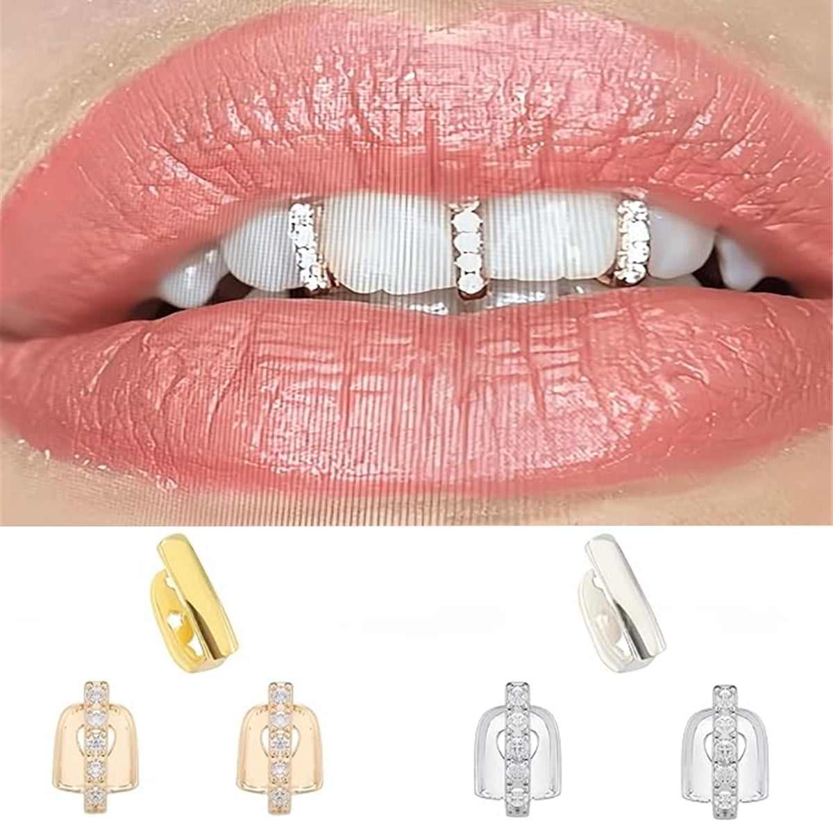 Tutuviw 6Pcs 18K Gold Plated Hip Hop Teeth,Hip Hop Teeth Grillz Set for Men Women,Hip Hop Grills for Your Teeth Top and Bottom,Rapper Costume Cosplay Teeth Jewelry and Accessories