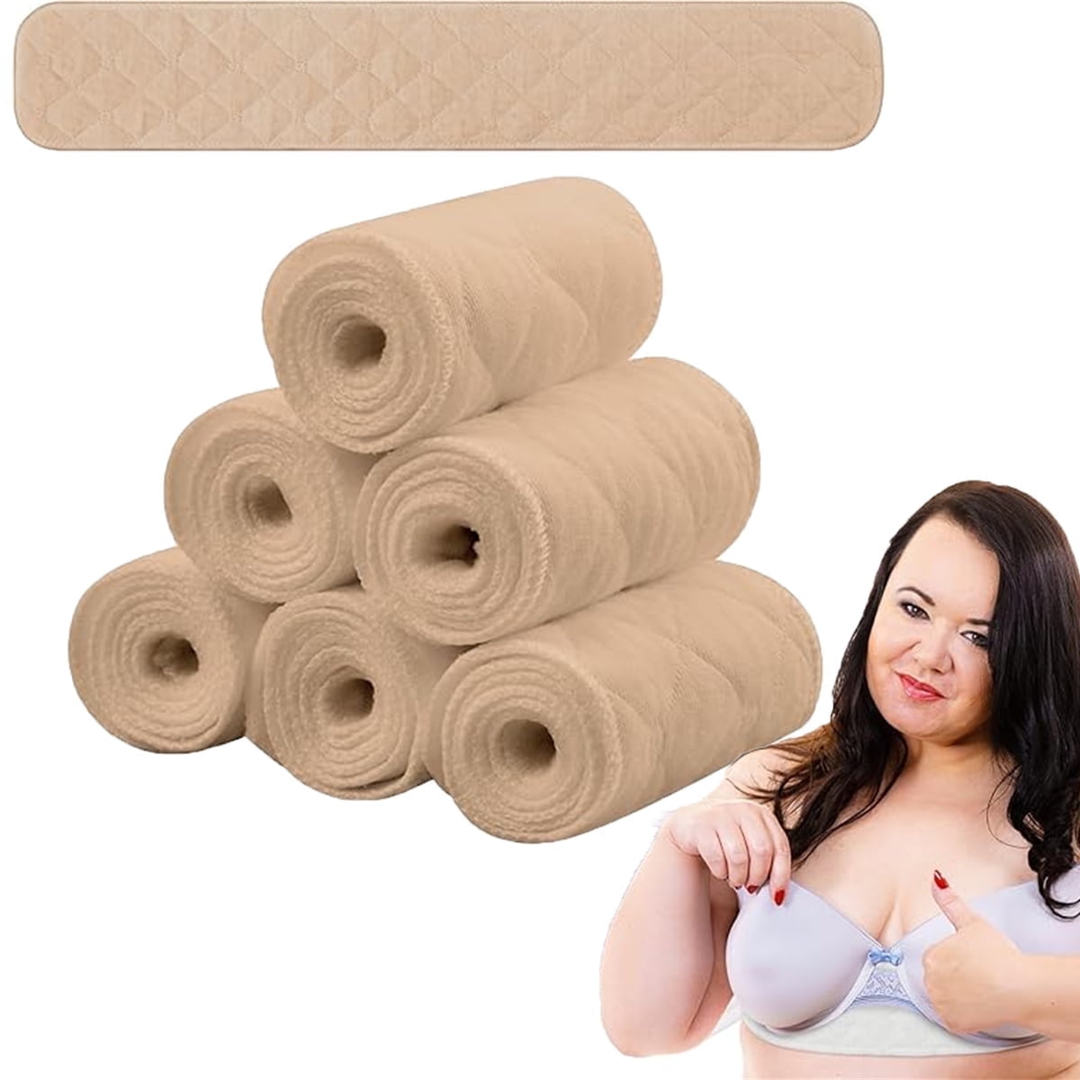 Tutuviw 6 Pcs Bra Liners for Sweat,18x3 Inch 3 Layer Rectangle Cotton Under Breasts Pads for Women Absorb Sweating,Washable Bra Liners to Absorb Sweat for Women Sweating Supplies(Nude) Nude