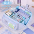Multi-layer Cloth Pencil Case, Large Capacity Pen Pouch, Pen Stationery Organizer, Portable Art Supply Marker Storage Pencil Box for Office, Home, Travel(Purple) Blue