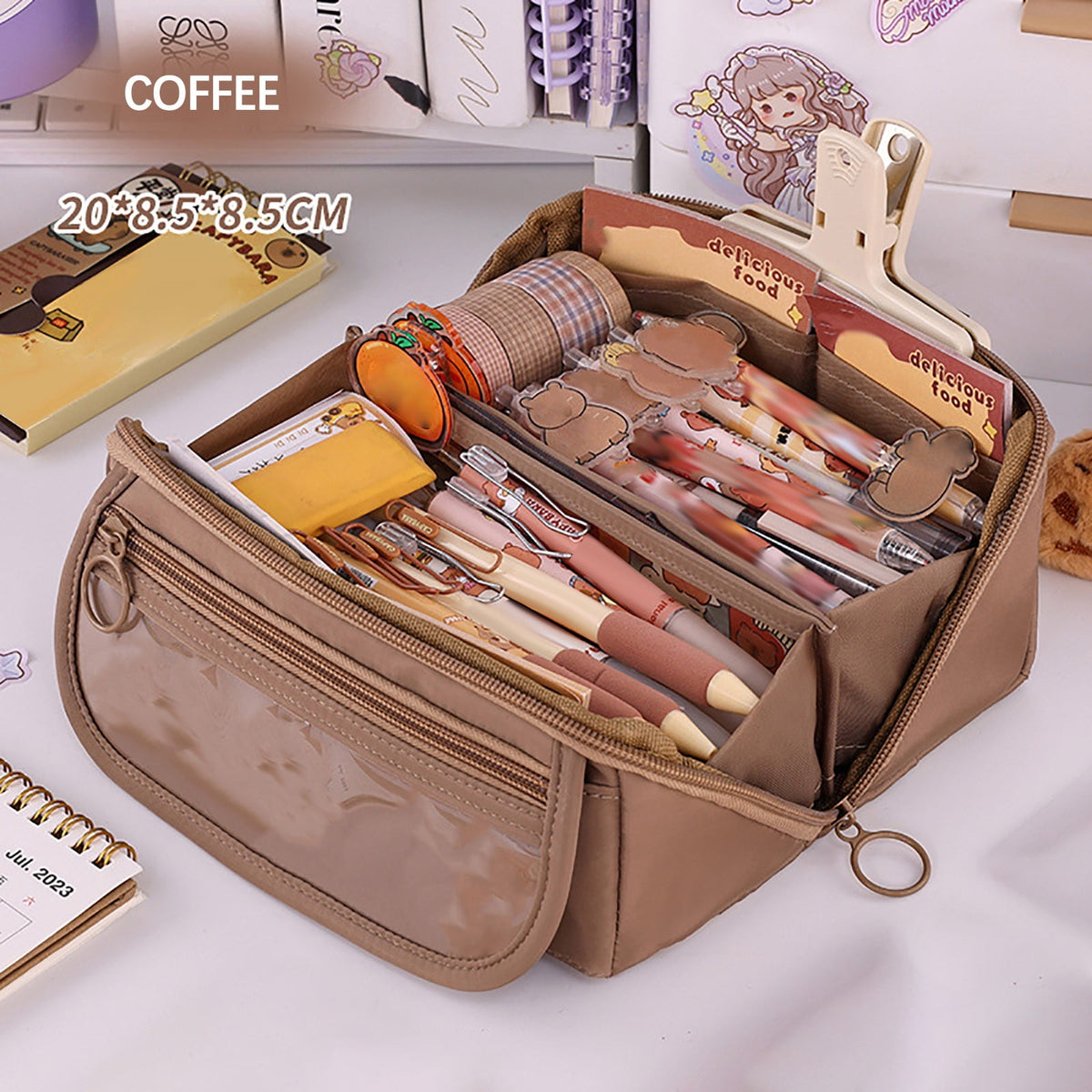 Multi-layer Cloth Pencil Case, Large Capacity Pen Pouch, Pen Stationery Organizer, Portable Art Supply Marker Storage Pencil Box for Office, Home, Travel(Purple) Brown
