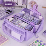 Multi-layer Cloth Pencil Case, Large Capacity Pen Pouch, Pen Stationery Organizer, Portable Art Supply Marker Storage Pencil Box for Office, Home, Travel(Purple) Purple