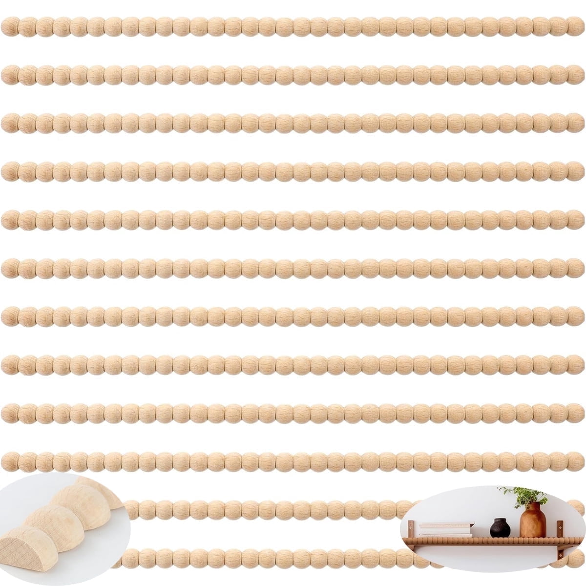 Tutuviw 12 Pcs Decorative Half Wooden Beads Trim Molding Half Wooden Beads Trim Molding 15. 75 in Unfinished 3D Decorative Bead Pearl Wood Molding Cute DIY Moulding Trim for Home Wall Cabinet Shelf