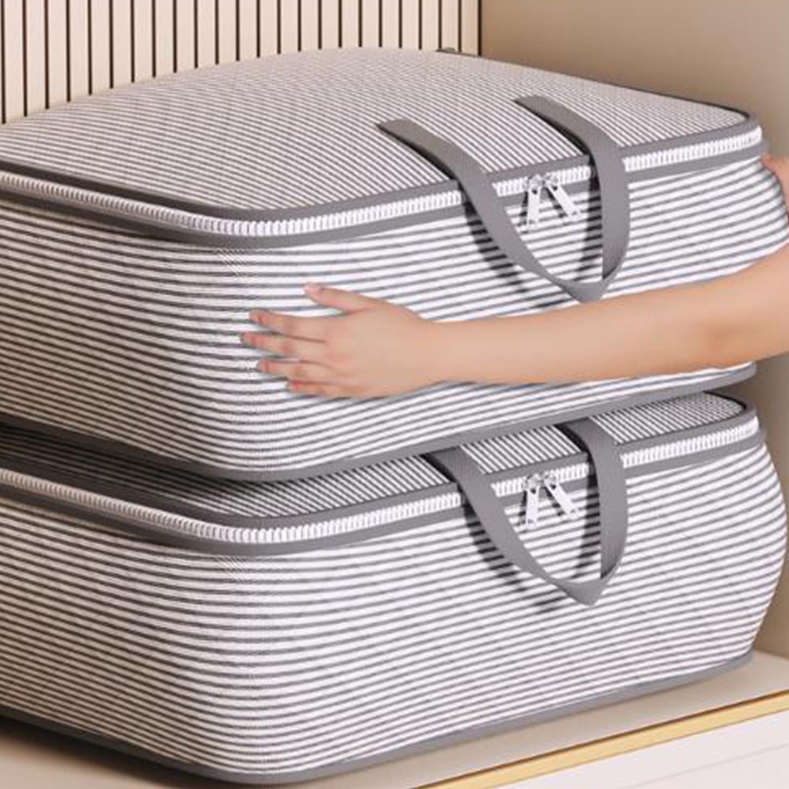 Heavy Duty Storage with Reinforced Handles, Extra Large Storage Bags, Clothes Tote Bag, Thickened Double Zipper, Space Saving Travel, Collapsible and Space-Saving, Full Opening Design (Medium Size) Gray