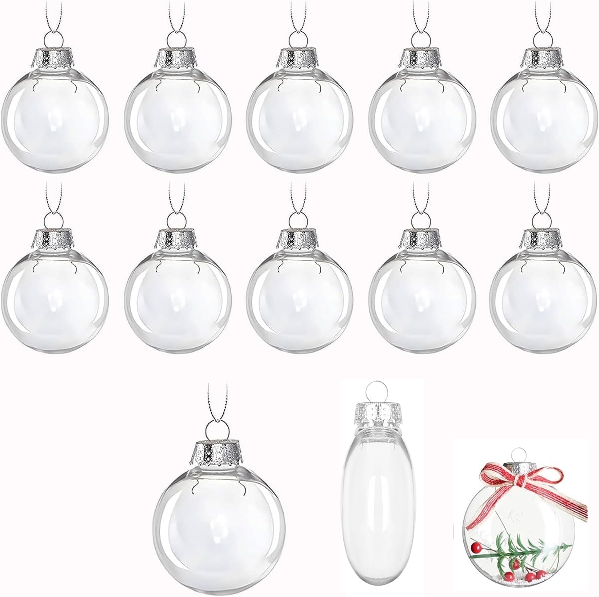 Tutuviw 12 Pcs Flat Round Paintable Clear Christmas Bulbs 2.4" Plastic Flat Fillable Christmas Ornaments Balls for Customized Holiday Decor,Clear Plastic Ornaments Ball for Xmas DIY Fillable Ornament