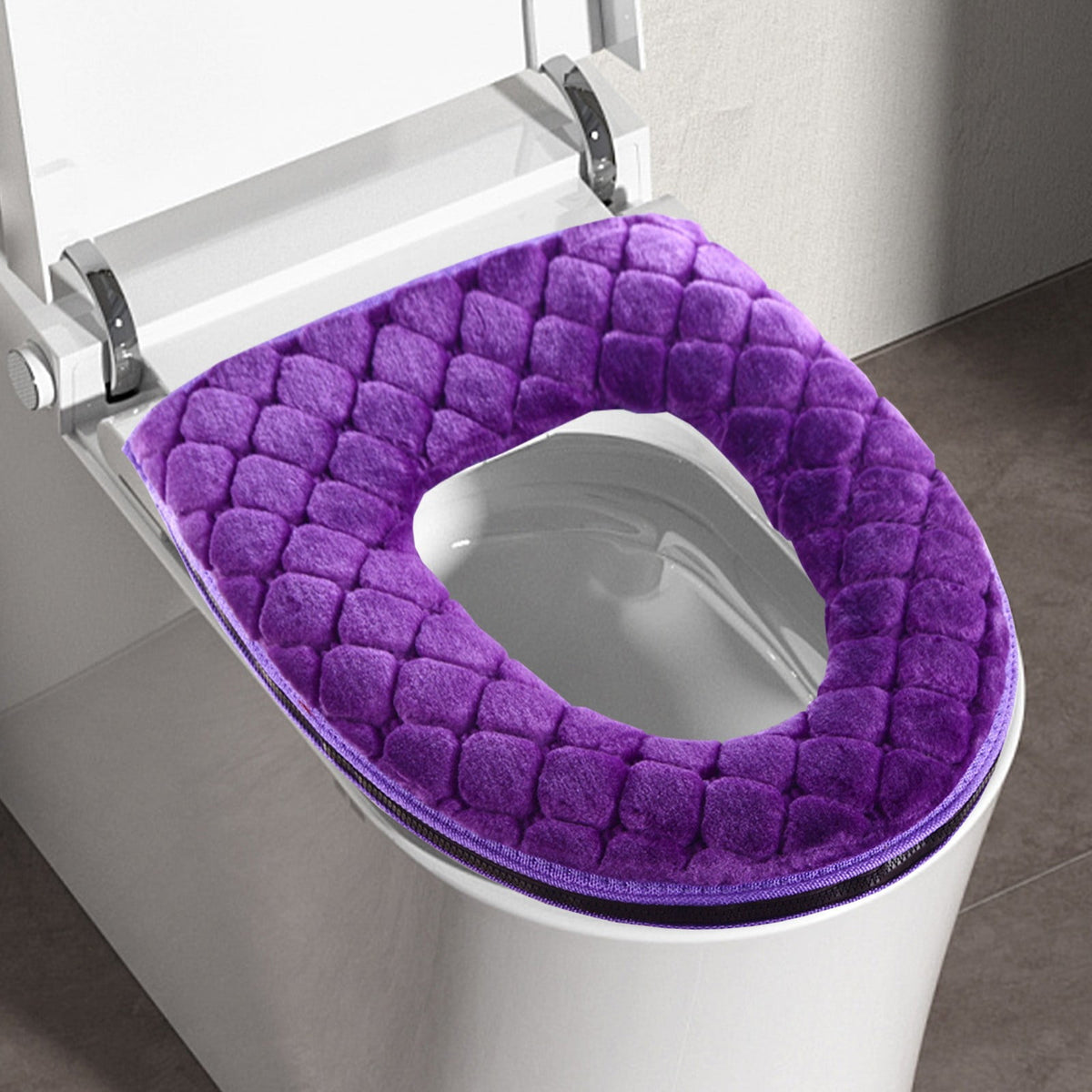 Winter Heated Plush Toilet Seat, Soft Toilet Seat Cushion, Washable and Comfortable Toilet Seat Cover Pads, Reusable Thicker Warmer Cover Pads, Convenient Installation Gray