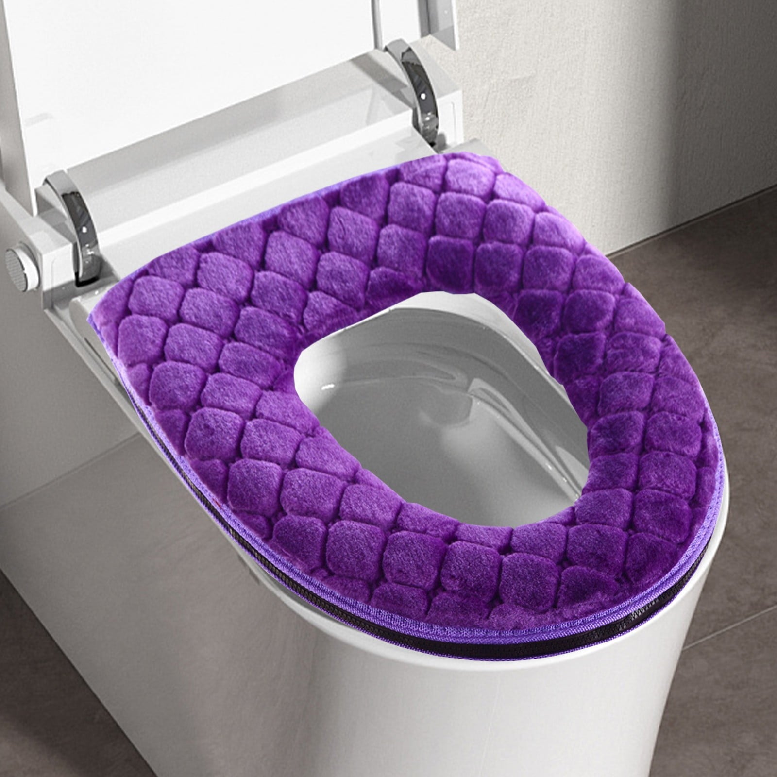 Winter Heated Plush Toilet Seat, Soft Toilet Seat Cushion, Washable and Comfortable Toilet Seat Cover Pads, Reusable Thicker Warmer Cover Pads, Convenient Installation Purple