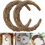 Tutuviw Rattan Crescent Moon Shaped Wreath Grapevine Wreath 11.8in Natural Rattan Wreath Vine Branch Wreath Garland Floral Hoop Ring Wooden Half Moon Decor for DIY Crafts Christmas