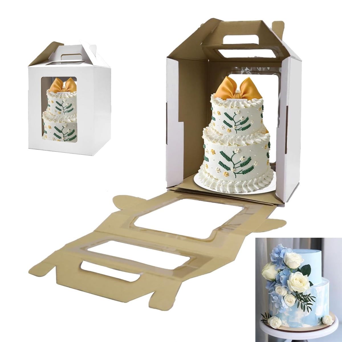 Tutuviw Tall Cake Boxes Tiered Cake Box with Clear Windows and Handle 12 x 18in Tall Cake Carrier,Layer Tall Baking Carrier,Layer Tier Cake Boxes Cake Containers for Birthday Wedding Party Festival 16"