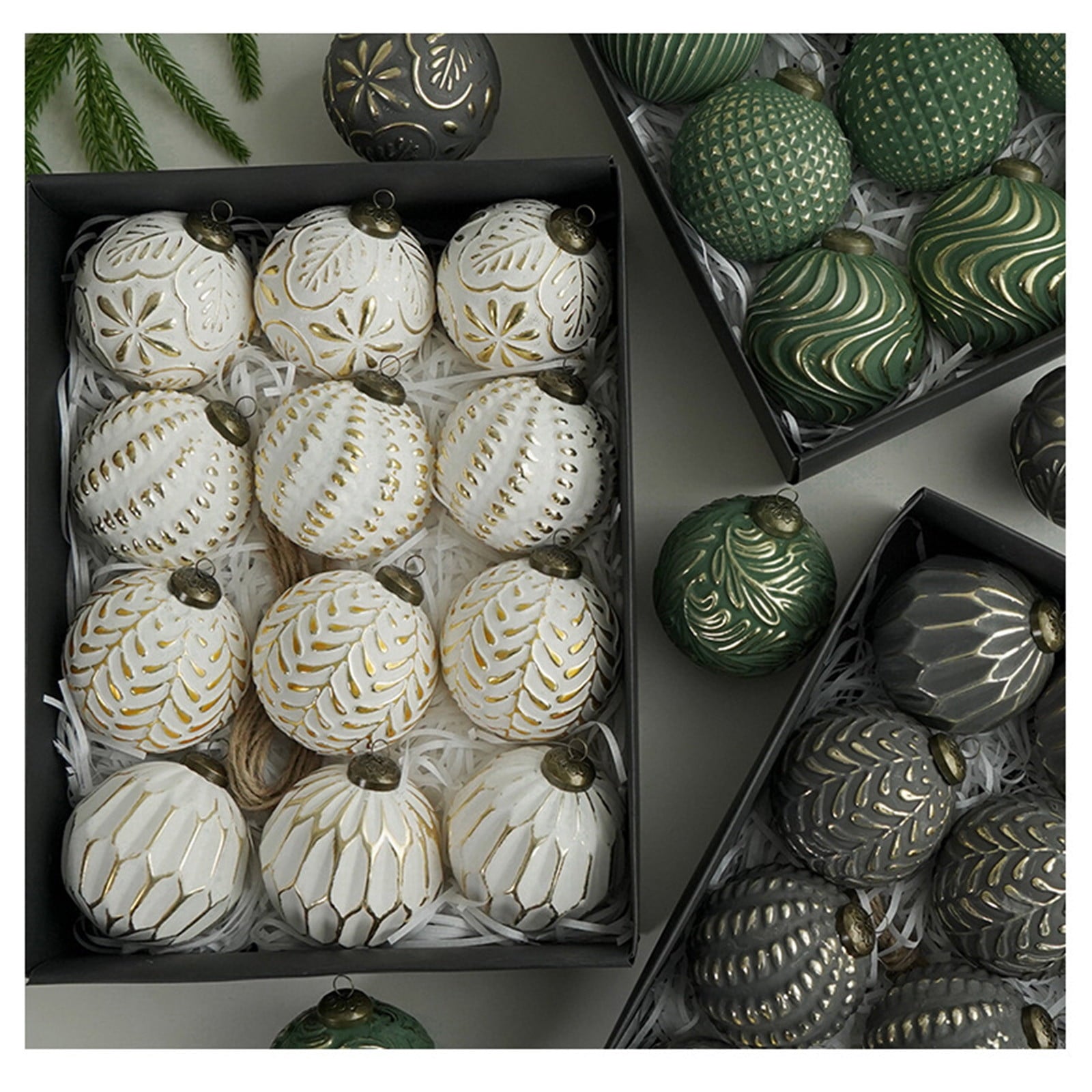 Rustic Christmas Ball Ornaments, Vintage Christmas Tree Decorations, Large Shatterproof Neutral Farmhouse Luxury Xmas Ornaments, Antique Christmas Balls Decorative, for Christmas Tree, Home Decor Black
