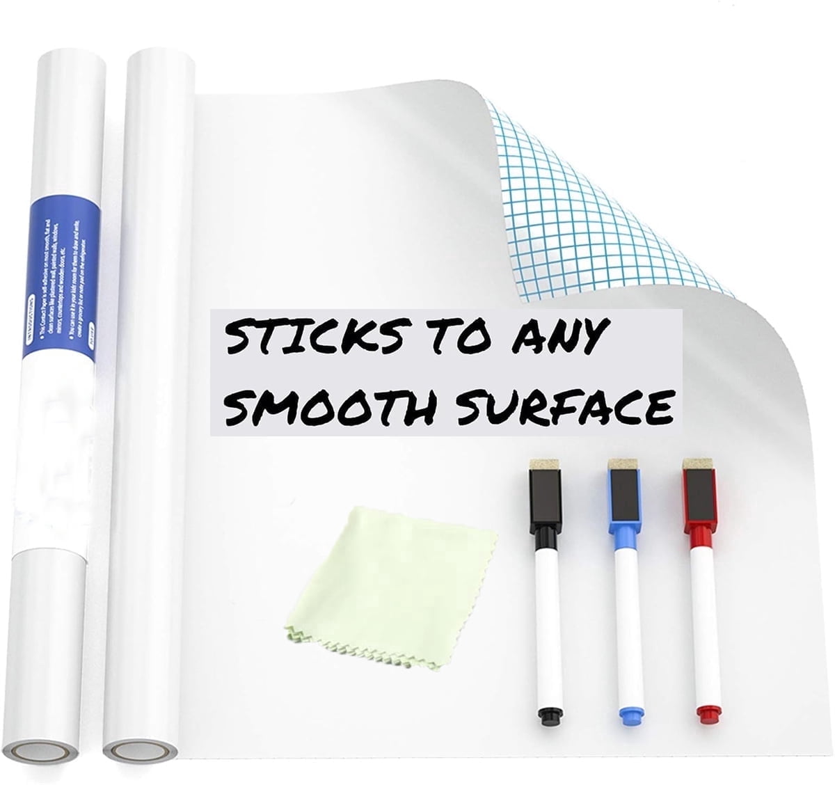 Dry Erase Sticker for Wall Tutuviw White Board Paper with 3 Markers Self-Adhesive Message Board Decal Cuttable Whiteboard Sticker Self-Adhesive White Board Roll Wallpaper for Office(17.7"×78.7")