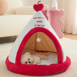 Apples Christmas Tent Christmas Pet Bed Semi Enclosed Cats Bed Dog Bed Removable And Washable Dog Bed Winter Warm Cats Bed As shown