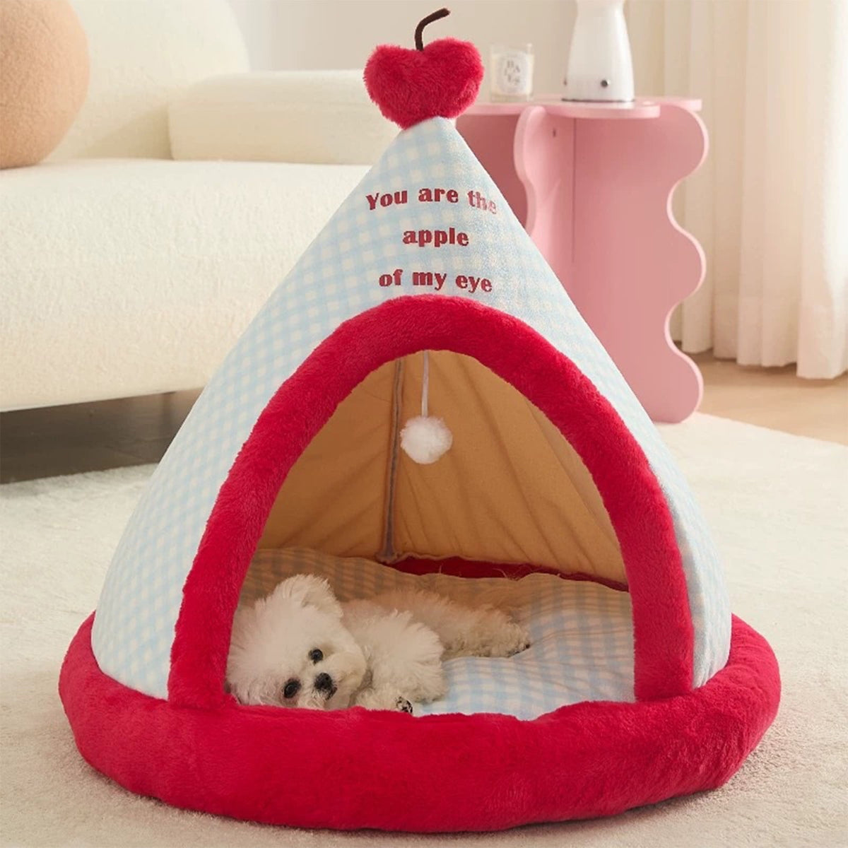 Apples Christmas Tent Christmas Pet Bed Semi Enclosed Cats Bed Dog Bed Removable And Washable Dog Bed Winter Warm Cats Bed As shown