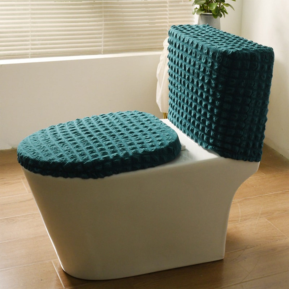 Toilet Lid Cover and Toilet Tank Cover Stretch Toilet Covers Set for Bathroom, Split Toilet Cover, Polyester Spandex Fabric, Machine Washable, with Elastic Bottom, All Season Household Orange