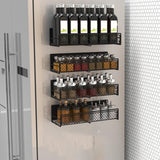 Magnetic Spice Rack for Refrigerator, Metal Strong Magnet Shelf, Space Saving Spice Organizer, Home Kitchen Storage Rack, Movable Magnetic Basket for Fridge Microwave Washing Machines Black