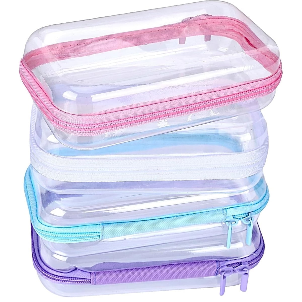 Clear Hard Shell Zipper Case Tutuviw 3 Pcs Plastic Clear Storage Zipper Case Transparent Waterproof Hard Pouches Hard Sided Pencil Case Clear Zipper Toys Puzzles Organizer Bin (4 Colors, S)