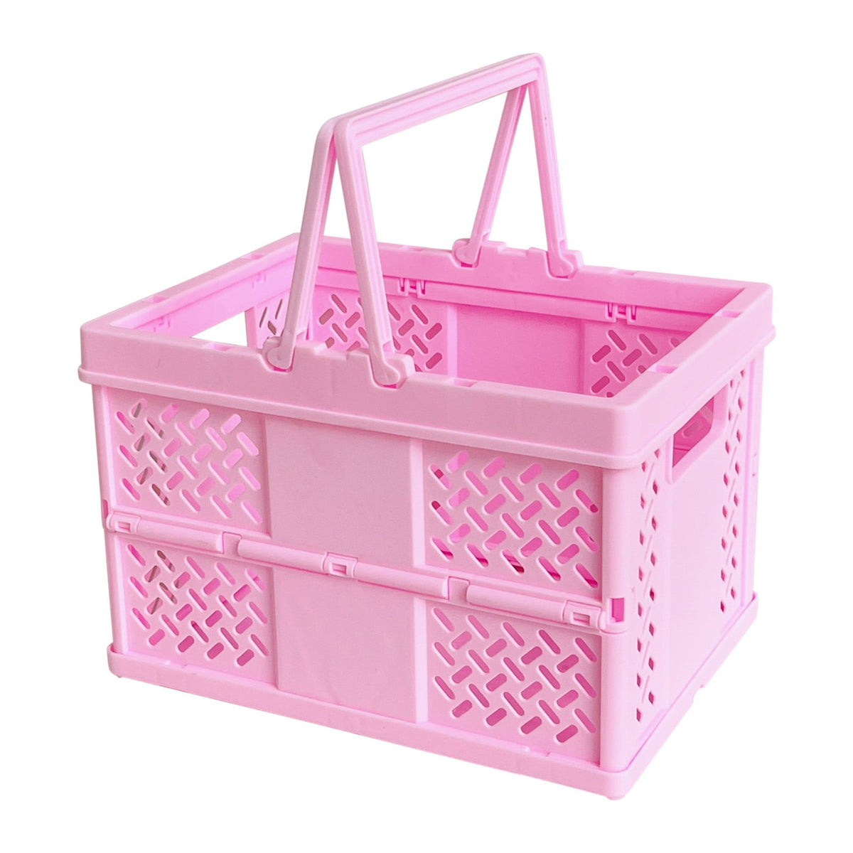 Foldable Storage Baskets with Handle, Portable Shower Basket, Vegetable Fruit Storage Organizers Box, Multifunctional Shopping Basket Outdoor Picnic Basket for Home, Picnic, Shopping Pink
