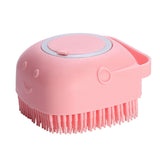 Dog Bath Brush, Pet Massage Brush, Shampoo Dispenser, Soft Silicone Brush, Rubber Bristle for Dogs and Cats Shower, Soft Pet Rub Back Brush, Shower Brush Blue