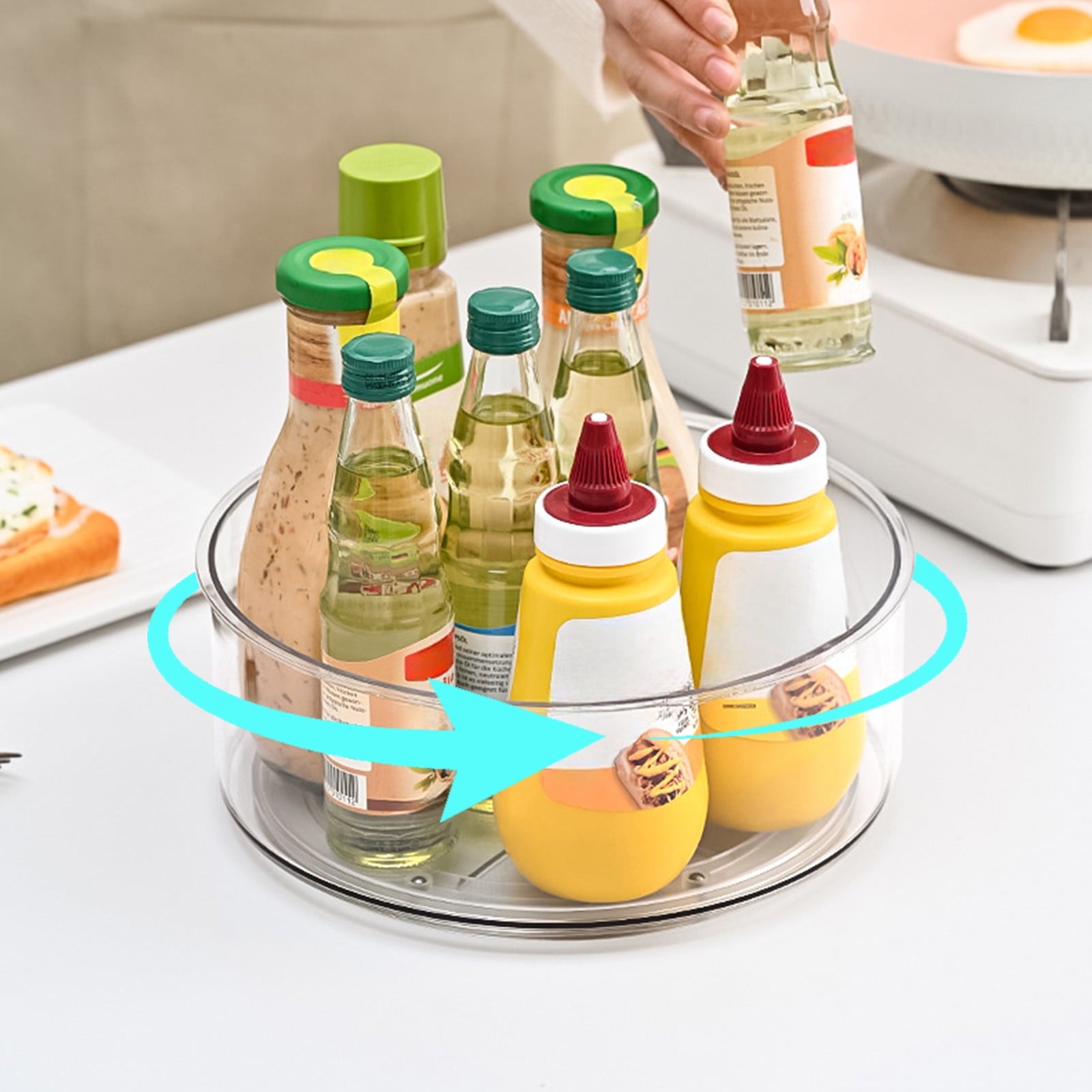 Lazy Turntable for Cabinet, Lazy Organizer with High Sides, Countertop Spinning Organizer for Spices, Clear Rotating Organizer, for Kitchen, Pantry, Refrigerator, Bathroom, Table, Fridge L