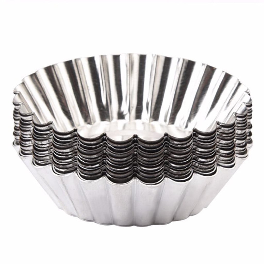 50Pcs Egg Tart Molds, Tart Pan, Mini Tart Tins, Aluminium Mini Tart Pans for Baking, Aluminum Cupcake, Cake Cookies Lined Molds Mould, Tin Baking Tool Hot Silver