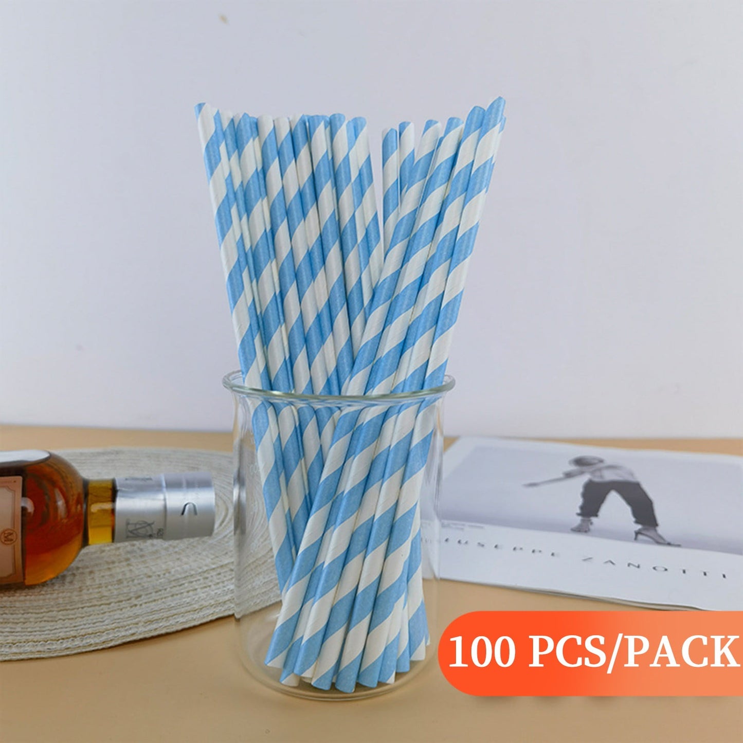 100Pcs Paper Disposable Straws, Red and White Striped Paper Straws, Biodegradable Disposable Drinking Straws for Smoothie, Brithday, New Year, Party Decoration Supplies Green