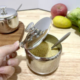 Sugar Bowl with Lid and Spoon, Stainless Steel Sugar Creamer Container, Round Seasoning Jar, Durable Seasoning Jar, for Coffee Bar Accessories, Kitchen Food Storage Jar L