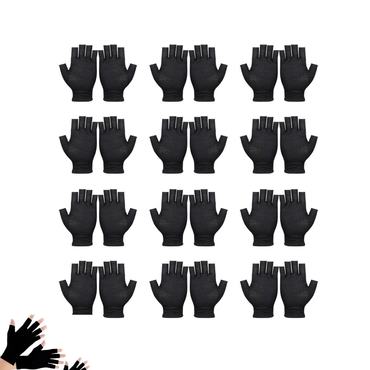 12 Pairs Cotton Gloves,Reusable Half Finger Touchscreen Gloves,7.5x3.9In Summer Sun UV Protection Gloves for Men and Women Black