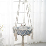 Macrame Cat Hammock, Handwoven Cats Bed, Hanging Indoor Boho Kitten Swing Beds, Hanging Cats Bed, Kitty Hanging Basket, for Playing Sleeping Climbing and Lounging White