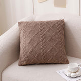 Summer Throw Pillows, Geometric Jacquard Plush Throw Pillow for Couch Bed Sofa, Farmhouse Neutral Solid Color Soft Cushion, Plush Short Wool Throw Pillow, for Living Room Bedroom Bed, 1Pc Brown