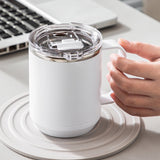 Insulated Stainless Steel Coffee Mug with Leakproof Lid, Double Wall Vacuum Travel Coffee Cup with Handle, Reusable Metal Cups Tumbler, Camping Mugs Keep Hot/Cold, Gifts White