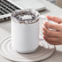 Insulated Stainless Steel Coffee Mug with Leakproof Lid, Double Wall Vacuum Travel Coffee Cup with Handle, Reusable Metal Cups Tumbler, Camping Mugs Keep Hot/Cold, Gifts White