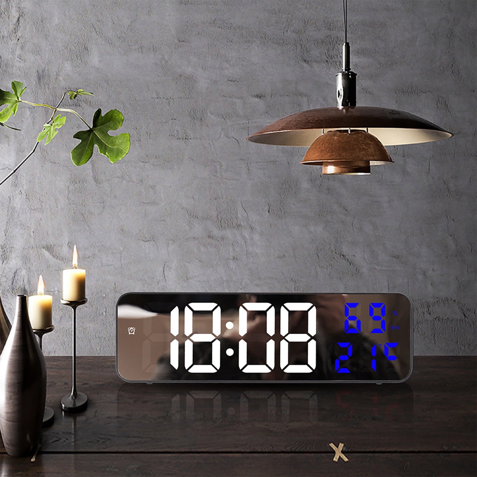 Digital Clock Large Display, Alarm Clock for Living Room Office Bedroom Decor, LED Corded Electric, Date Temp Display Wall Clock, Smart Cool Modern Desk Accessories Green
