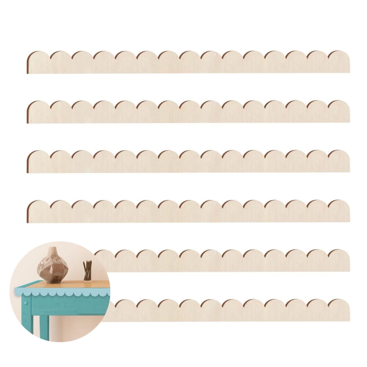 Scalloped Decorative Wood Trim,pack of 6 Cute DIY Edge Decorative Wall Trim,QZS Decorative Wood Molding for Home,Wall,Cabinet