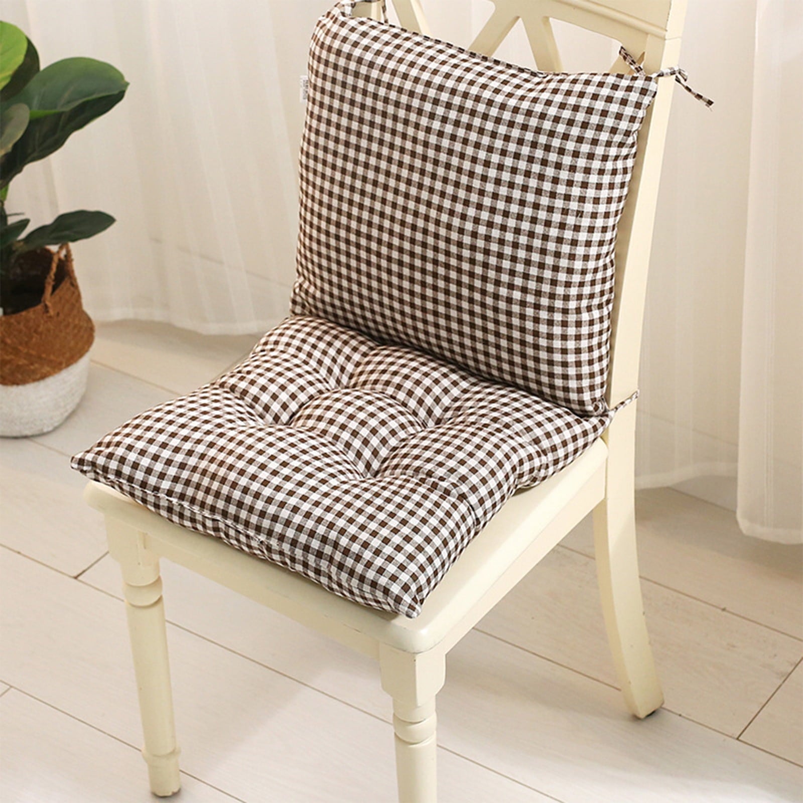 High Back Chair Cushions with Ties, 15.7" Indoor Outdoor Rocking Patio Chair Cushions, Non-skid No-Slip Onepiece Dining Chair Pad for Kitchen Dining Room Living Room Brown