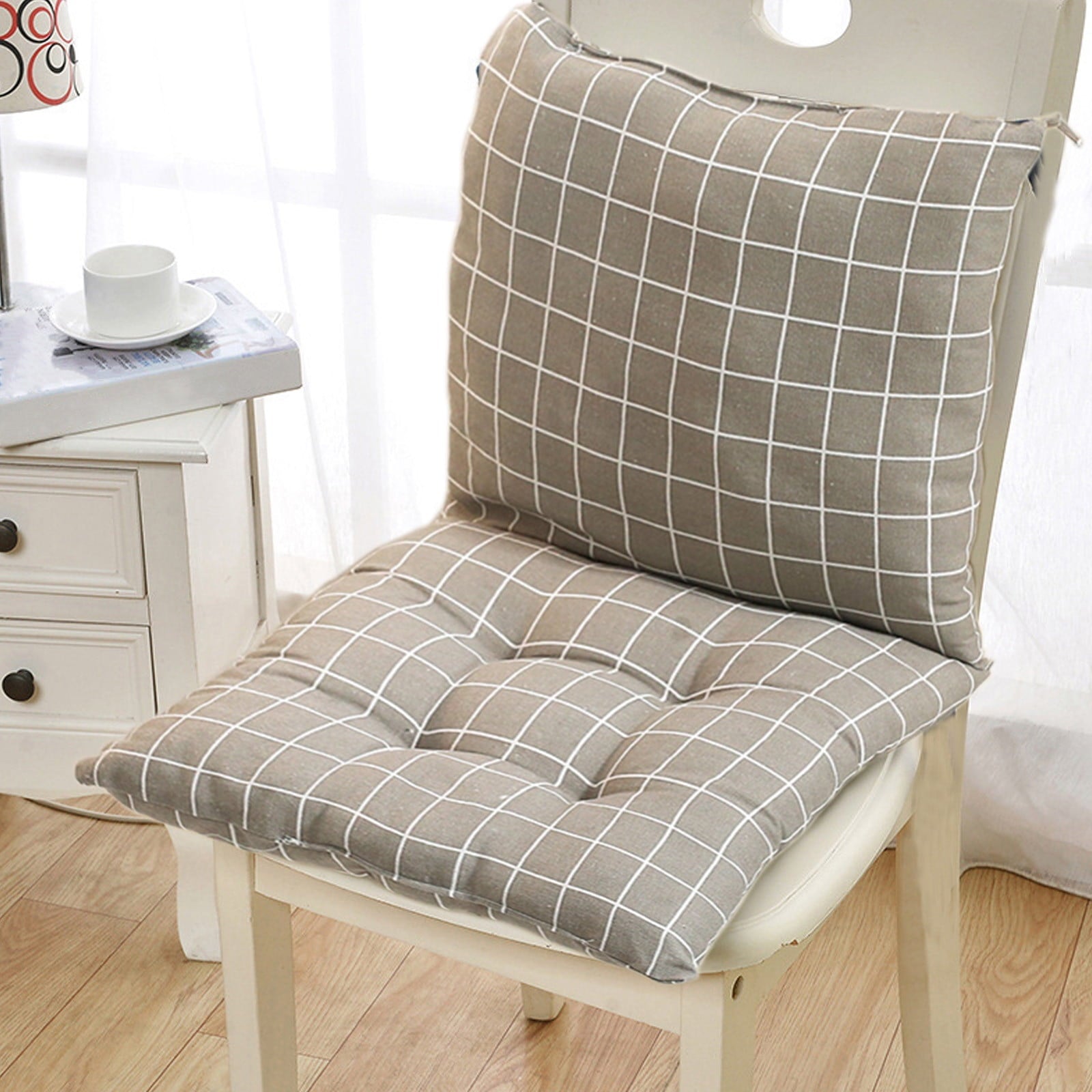 High Back Chair Cushions with Ties, 15.7" Indoor Outdoor Rocking Patio Chair Cushions, Non-skid No-Slip Onepiece Dining Chair Pad for Kitchen Dining Room Living Room Khaki