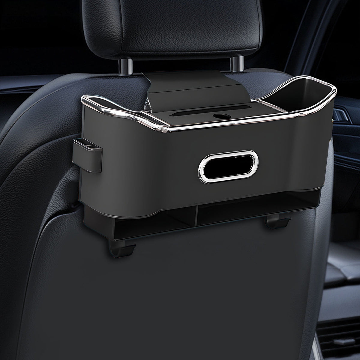 Backseat Car Organizer, Back Seat Cup Holders for Cars, Multifunctional Car Organizers and Storage, Car Seat Organizer, Car Tissue Organizer with 2 Cup Holder, for Glasses Phones Keys and Cards Black