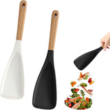 Cooking Spoon for Nonstick Cookwares, Multi-functional Silicone Cooking Shovel with Wooden Handle, Silicone Salad Spatula Kitchen Utensils for Mixing Scrape Black