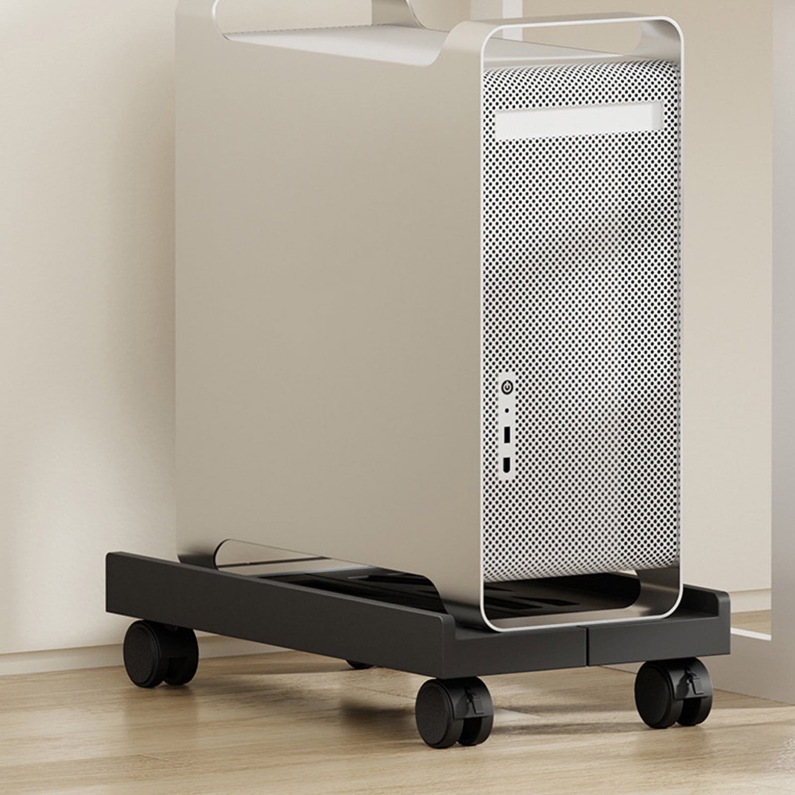 Adjustable Mobile CPU Stand, Ventilated Computer Tower Stand with 4 Caster Wheels, for PC Tower, Under Desk CPU Holder, PC Floor Cart Computer Riser for Gamers White
