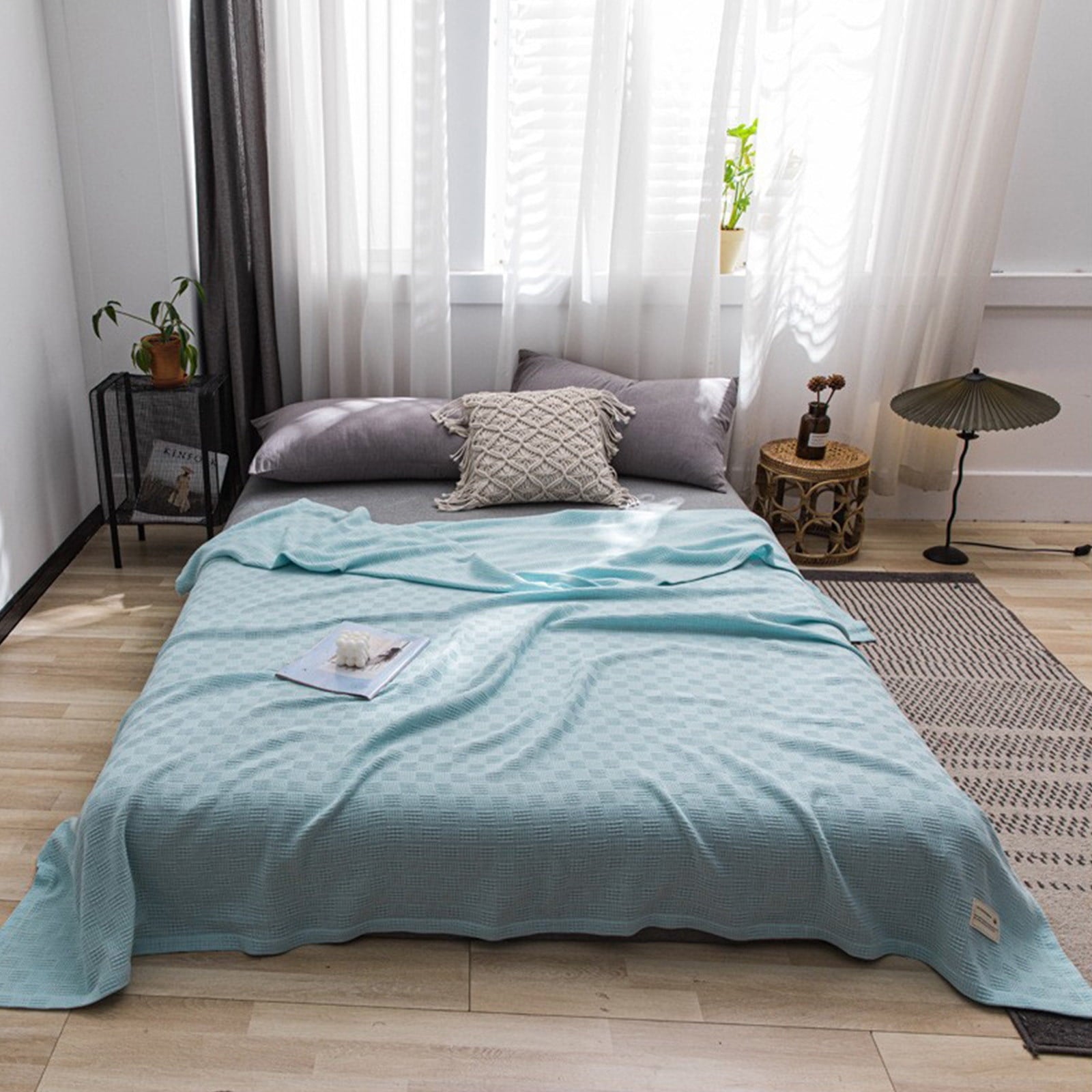 59x39" 100% Cottons Blanket, Soft and Breathable Bed Blanket, Multi-functional Bed Blanket for All Season, Machines Washable Bed Couch for Home Living Room Bedroom Office Travel Green