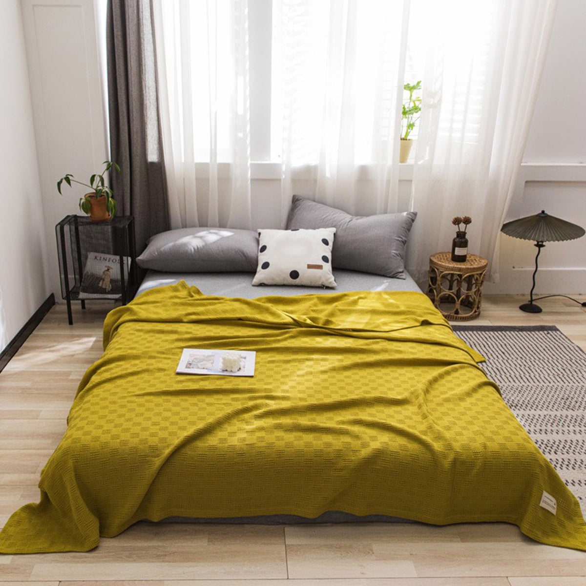 59x39" 100% Cottons Blanket, Soft and Breathable Bed Blanket, Multi-functional Bed Blanket for All Season, Machines Washable Bed Couch for Home Living Room Bedroom Office Travel Yellow