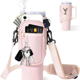 Water Bottle Carrier Bag with Phone Pocket, for Tumbler Water Bottle Holder Pouch with Adjustable Strap Bollus, with Straw Cover and Carabiner, for Cup Accessories,40oz Gray