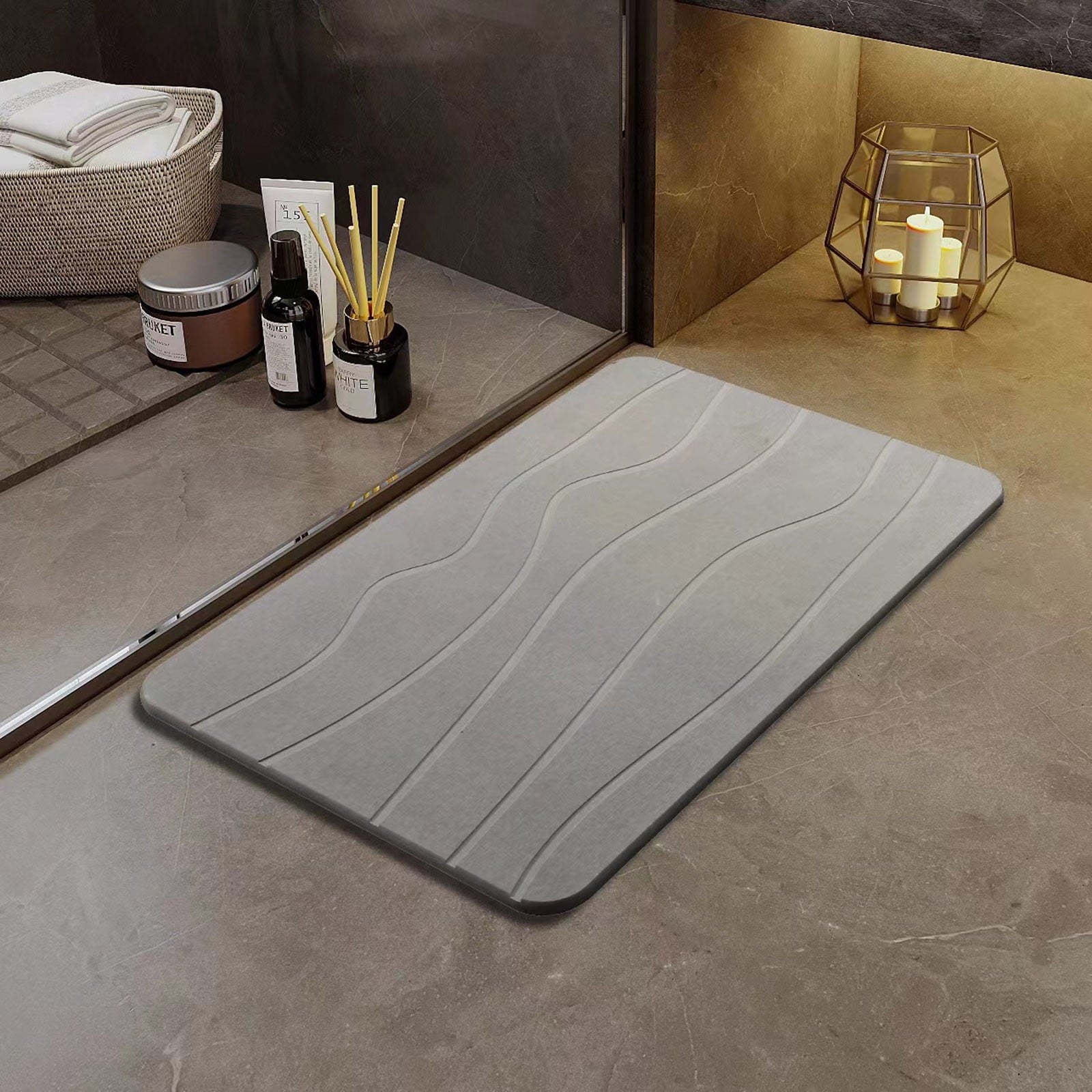 Stone Bath Mat, Diatomaceous Earth Shower Mat, Non-Slip Super Absorbent Diatomite Stone Bath Mats, Bathroom Door Mat, for Bathroom Floor Quick Drying Natural Easy to Clean White