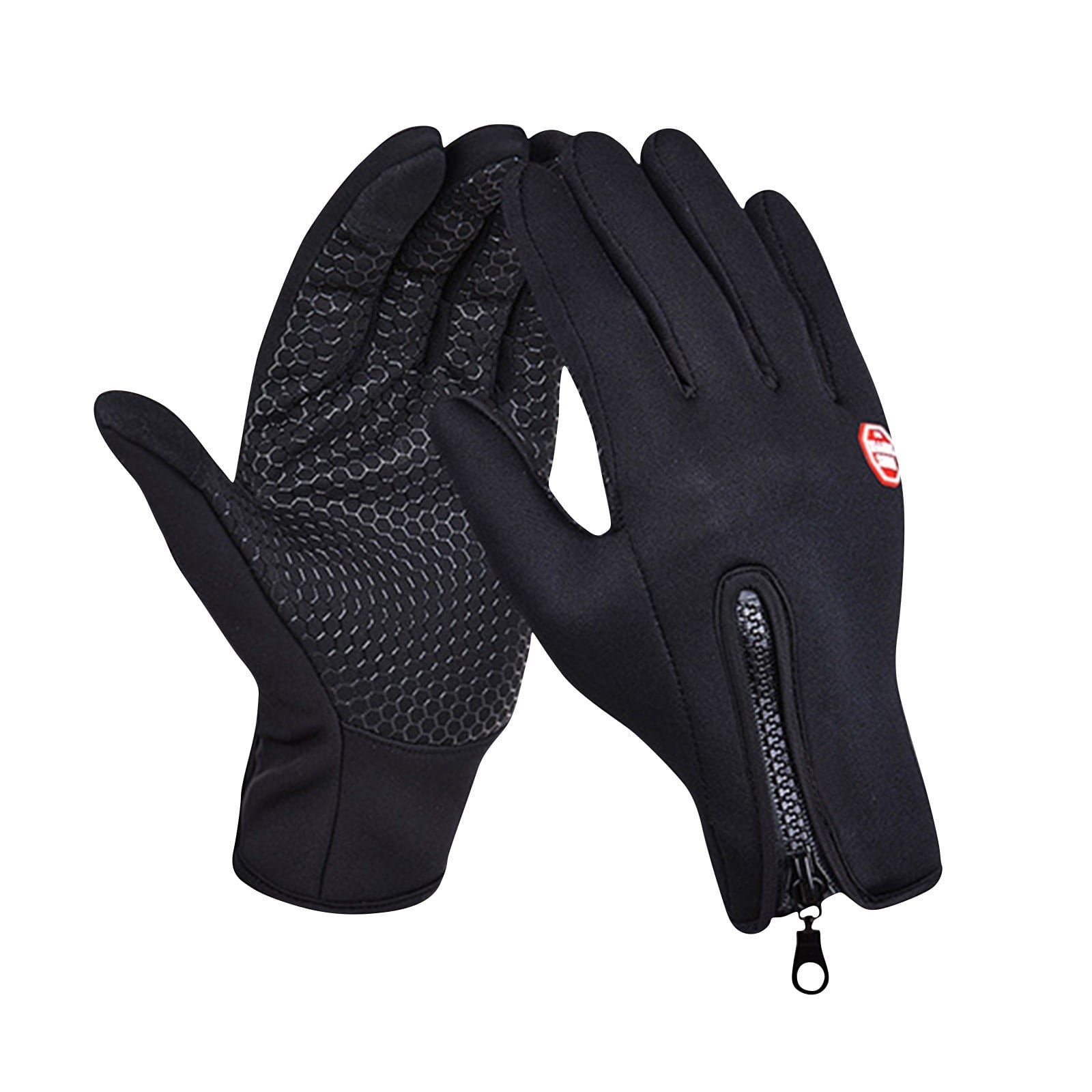 Plush Thermal Gloves with Zipper, Windproof & Waterproof Thermal Non-Slip Gloves, Winter Outdoor Touch Screen Gloves for Running, Cycling, Hiking, Travel S Black