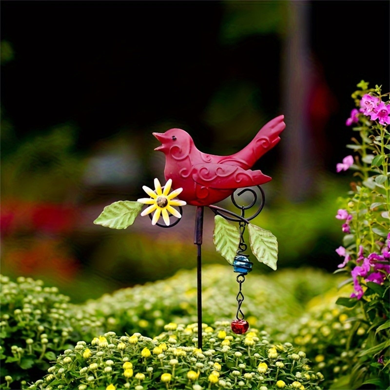 Metal Bird Decorative Garden Stakes, Spring Garden Decor, Indoor Outdoor Lawn Pathway Patio Ornaments, Outdoor Metal Garden Decoration, Shaking Head Yard Art Blue