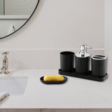 Bathroom Accessory Set of 5, Plastic Bathroom Sink Set with Soap Dispenser and Toothbrush Holder, for Bath Countertop Decoration, Contain Toothbrush Holder Set, Soap Dispenser Dish Gray