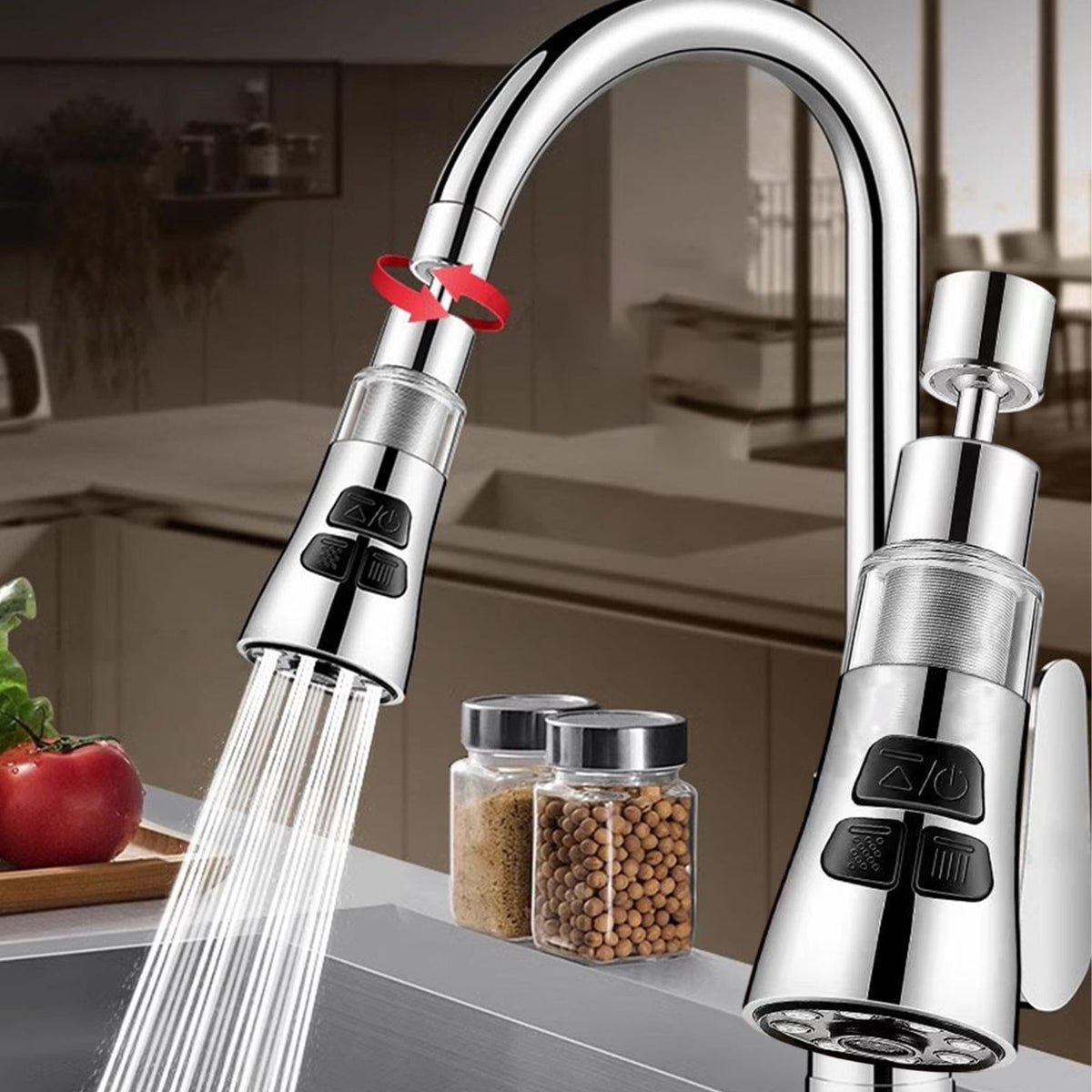Sink Water Filter Faucet, 360 Rotating Faucet Filter, 3 Mode Sprayer, Extender Purifier, Remove Heavy Metal Hard Water, for Home Toilets Kitchen Bathroom Silver