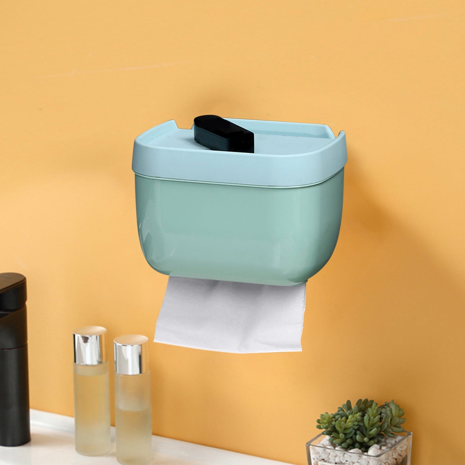 Plastic Tissue Box, Multi-Functional Tissue Box Holder, Plastic Paper Towel Box, Wall Mounted Tissue Box Cover Holder, Toilet Tissue Storage Box, for Bathroom Refillable Blue