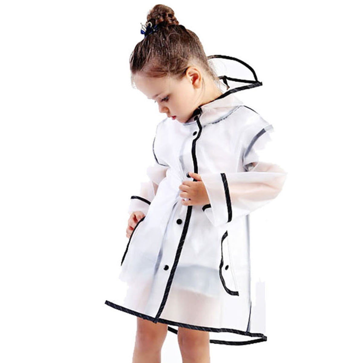 Genuiskids Hooded Transparent Raincoat Girl Boys Rain Coat Hooded Outdoors Clear Waterproof Kids Toddler Children's Rainwear Protective Covers 1-10T 7-10Y White