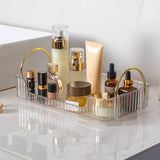 Bathroom Organizer Countertop, Vanity Tray for Skincare Makeup, Counter Organizer, Transparent Ribbon Handle Storage Rack, for Cosmetics, Toiletries, Lotions, Perfumes Clear