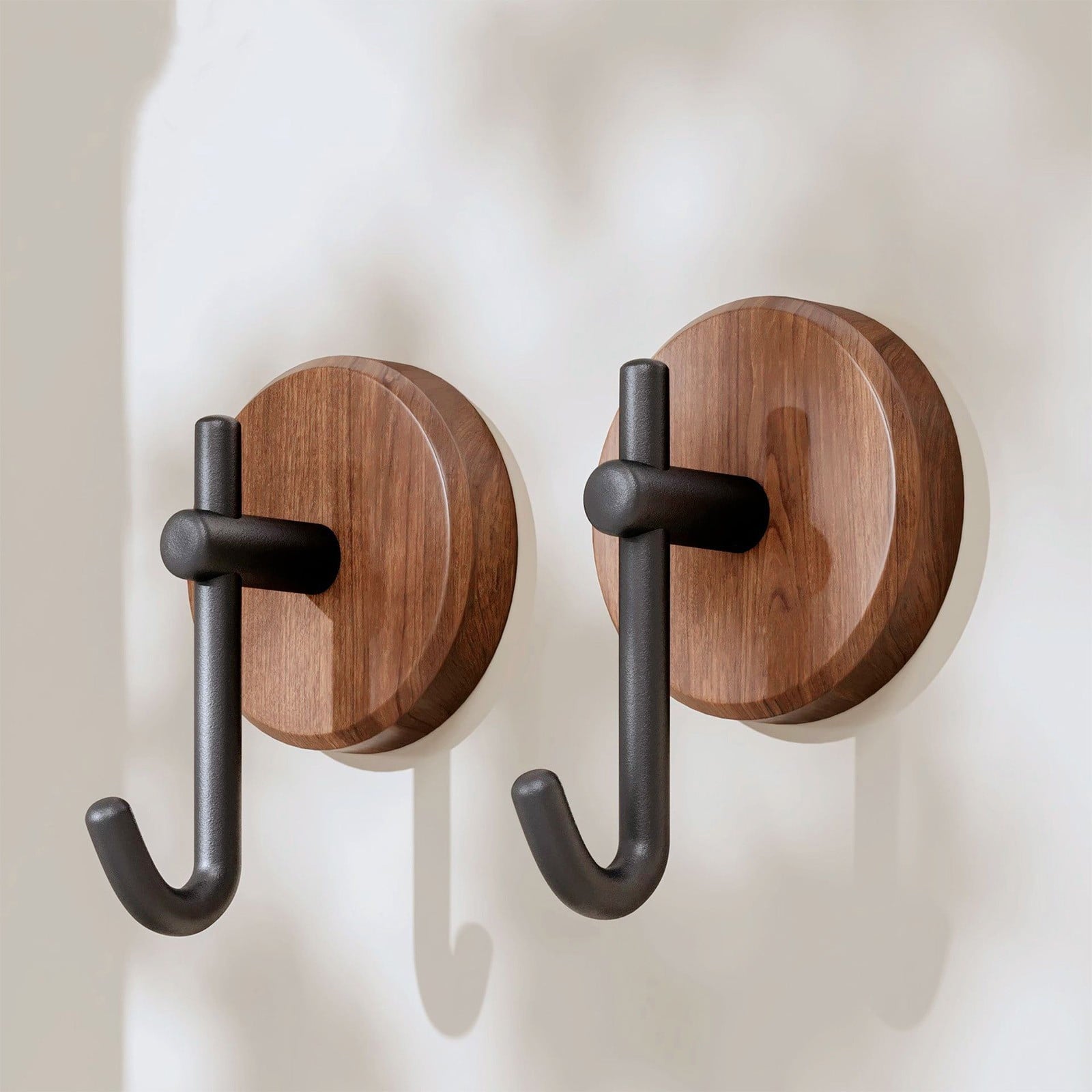 Wreath Hanger for Front Door, No Drilling Walnut Hook, Stick on Wall Hook, Self-Adhesive Household Hook for Towels, Keys, Hats, Coats, Bags 2PCS Black