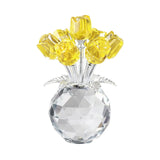 Clear Roses Bouquet Figurines, Glass Rose Flowers with Round Vase, Transparent Bouquet for Home Birthday Party Wedding Valentines Day Mother's Day Yellow